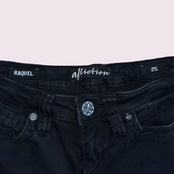 Affliction Raquel Low Rise Black Skinny Jeans Beaded Denim Womens Size 25 - Picture 8 of 12